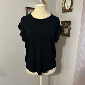 Dolan Black Short Sleeve Women's Top with Raw Hems